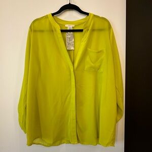 G&D Curvy Sunshine Button Down T2/3 rolled sleeve top lime yellow NWT